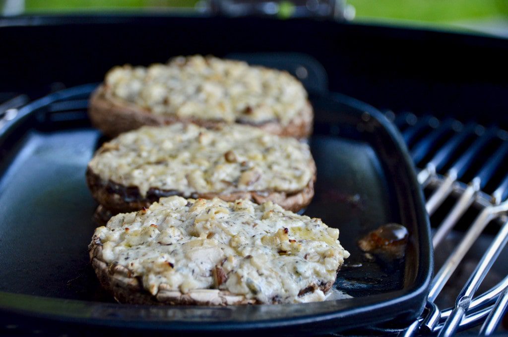 Rezept für gefüllte PortobelloPilze von der Plancha bacon zum steak