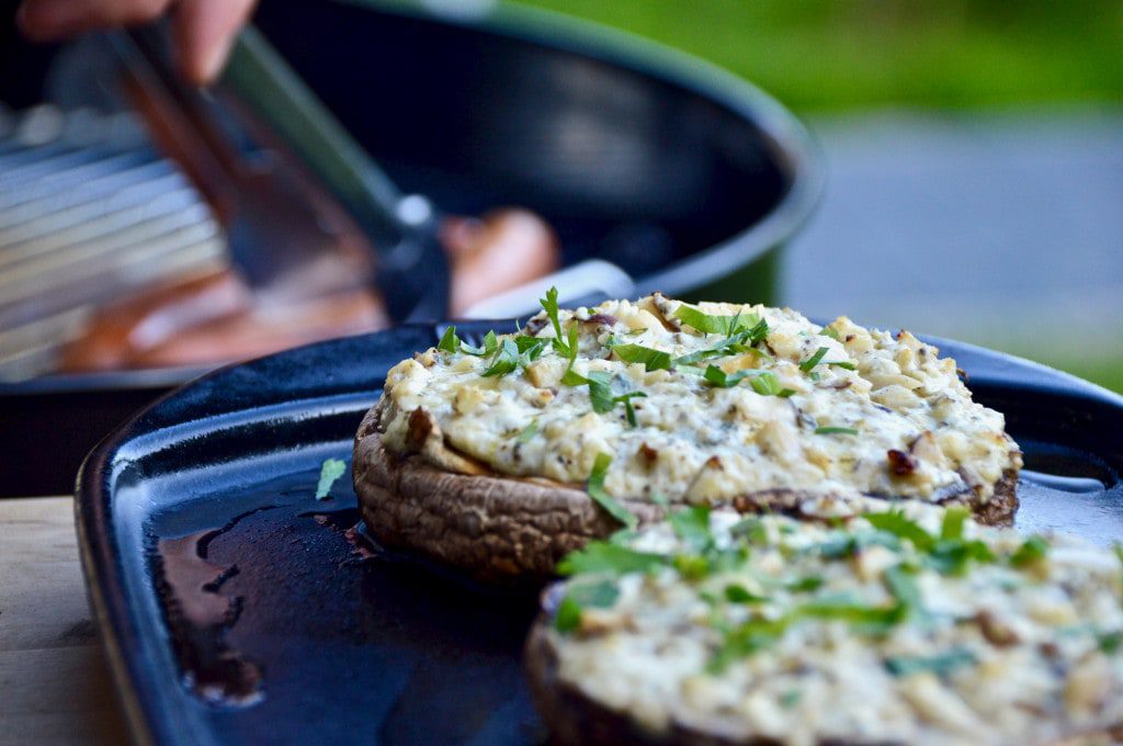 Rezept für gefüllte PortobelloPilze von der Plancha bacon zum steak
